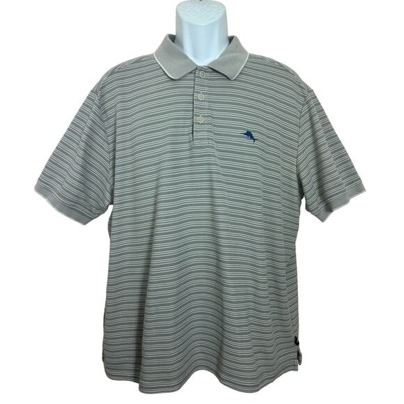 Men's Tommy Bahama Islandzone Polo Shirt Sz XL Gray Striped Pima Cotton Blend - Picture 8 of 8